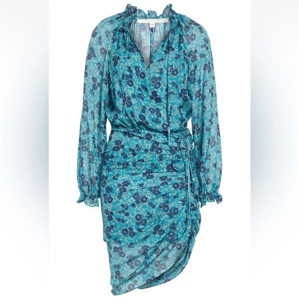 Veronica Beard Becky Floral-Print Silk Blue Shirtdress Dress Size 10 NEW